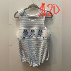 Shrimp and Grits Kids, bubble, 12 months, crab smocking, wore once. NWOT